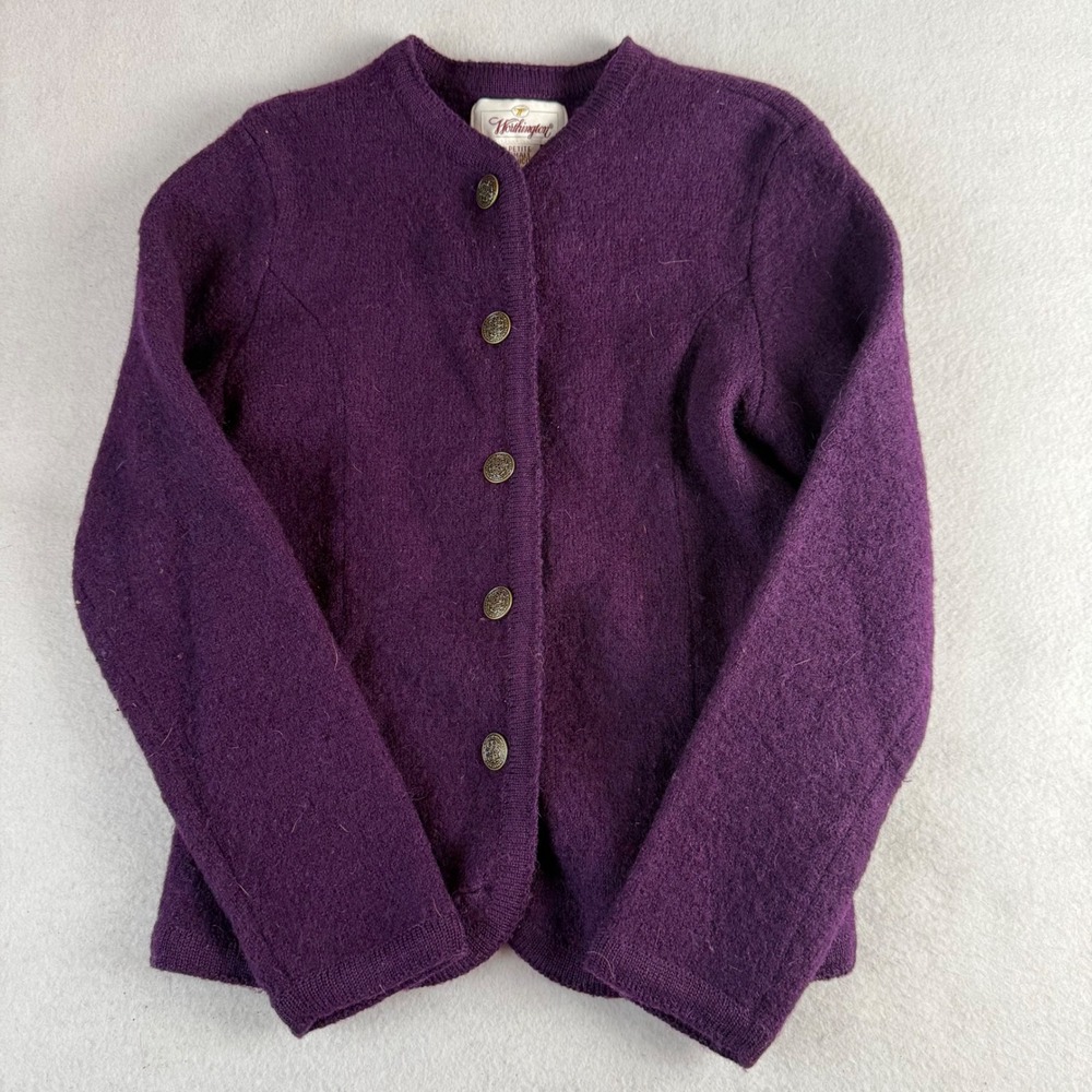 Worthington Womens Petite Small Purple Boiled Wool Button Front Cardigan Sweater